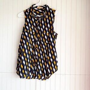MICHAEL Michael Kors Size L Sleeveless Printed Collared Blouse